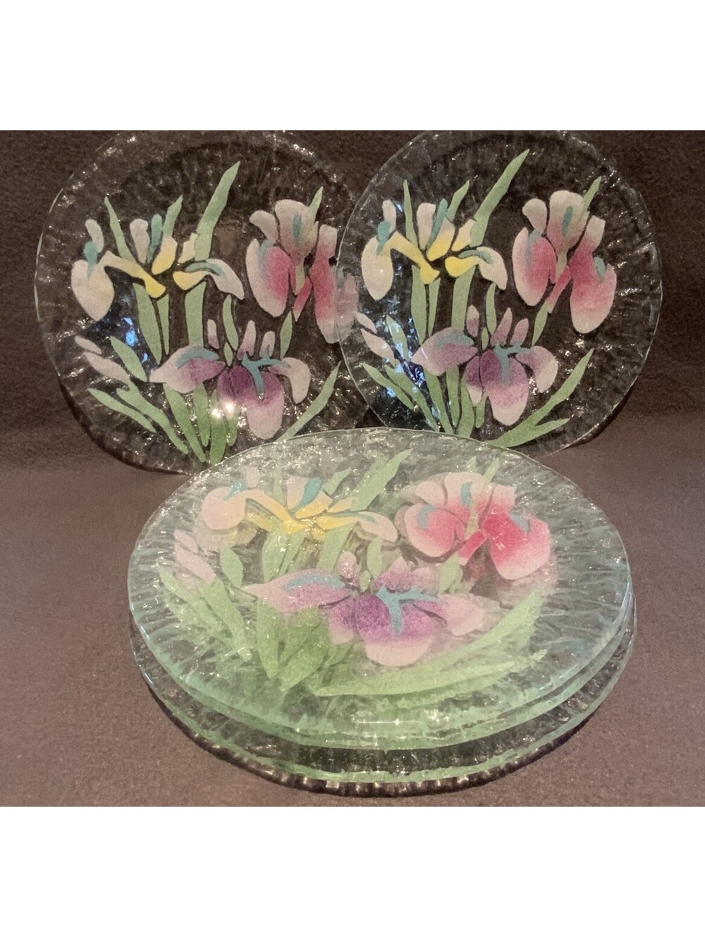 Vintage Sydensstricker Five Fused Iris Studio Art Glass 8.5β Desert/Salad Plates